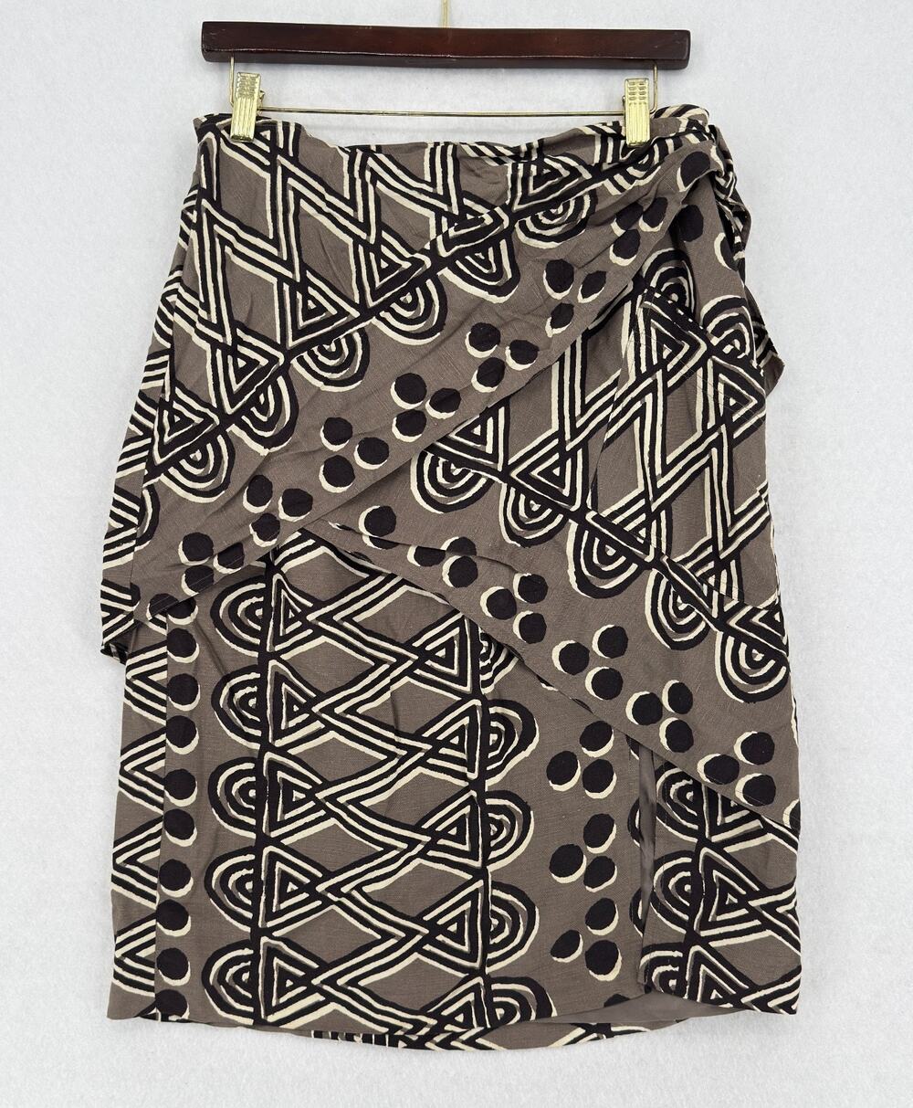 Maeve Anthropologie Edessa Taupe Black Geometric Tribal Faux Wrap Skirt Sz 8